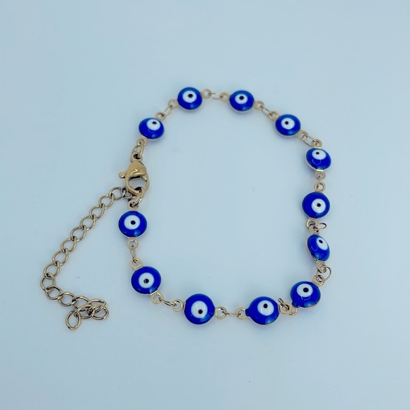 Evil Eye Stainless Steel 18k Gold Plated Adjustable Length Bracelet - Picture 7 of 11